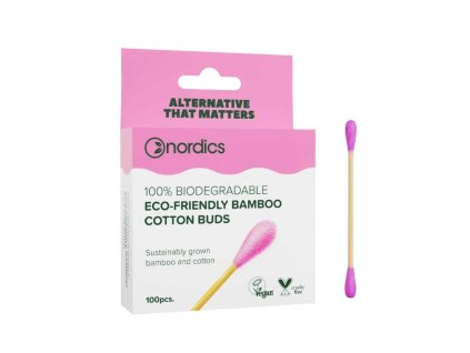 Bambusové vatové tyčinky ružové NORDICS 100 ks ECO CERT Cosmos Organic
