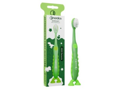 Detská zubná kefka zelený dino 6900 štetín Nordics VEGAN