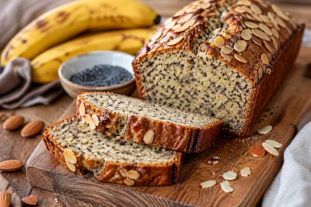 Vláčný banana bread s mákem a mandlovou moukou