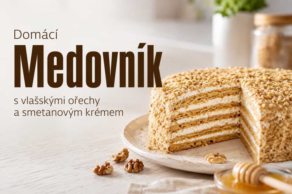 Domácí medovník s vlašskými ořechy a smetanovým krémem