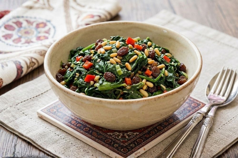 Dušený špenát s piniovými oříšky a rozinkami: Královská příloha za 10 minut