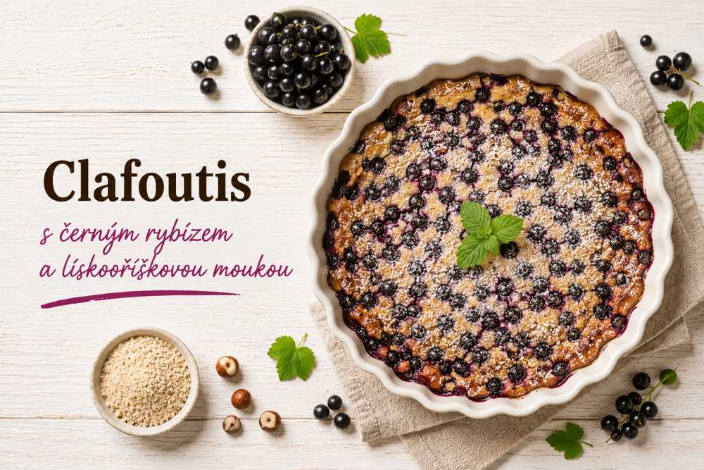 Francouzský Clafoutis s černým rybízem: Zdravé pečení s oříškovou moukou