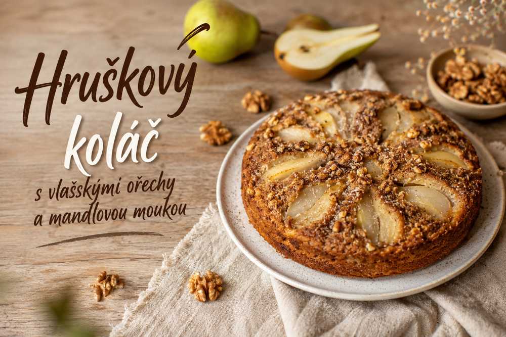 Hruškový koláč s vlašskými ořechy a mandlovou moukou