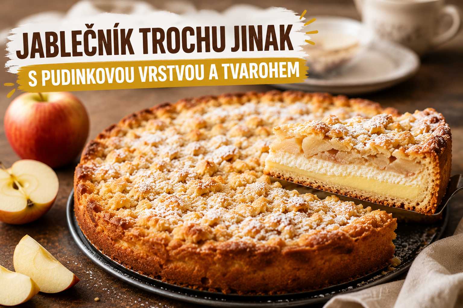 Jablečník trochu jinak: s pudinkovou vrstvou a tvarohem