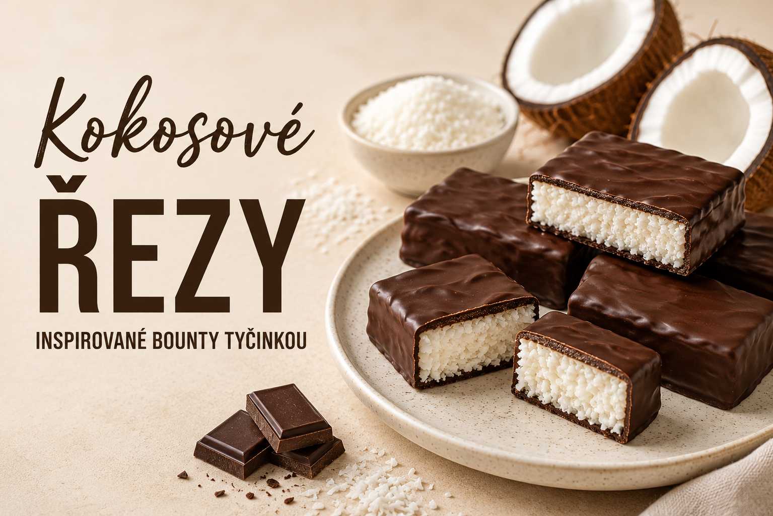 Kokosové řezy inspirované Bounty tyčinkou