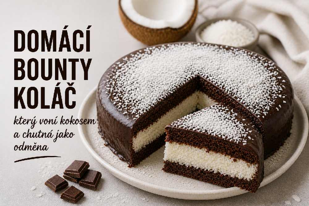 Domácí Bounty koláč, který voní kokosem a chutná jako odměna