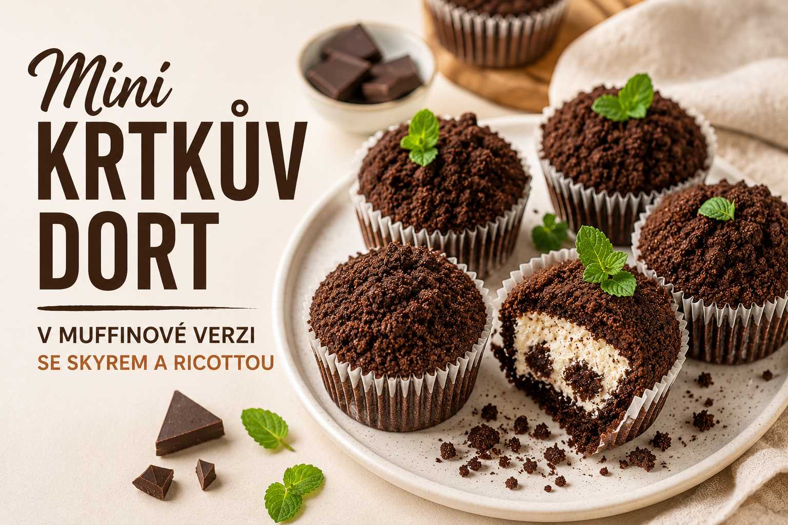 Mini krtkův dort v muffinové verzi se skyrem a ricottou
