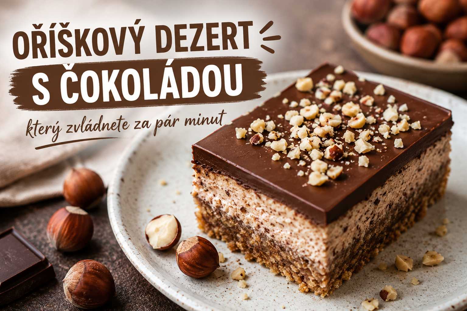 Oříškový dezert s čokoládou, který zvládnete za pár minut