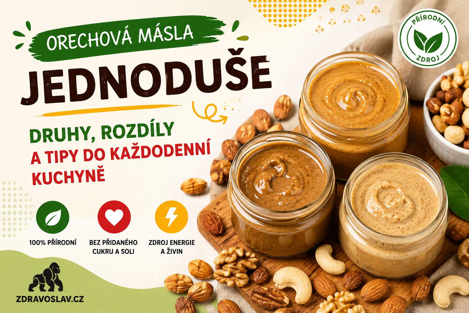 Ořechová másla jednoduše: druhy, rozdíly a tipy do každodenní kuchyně