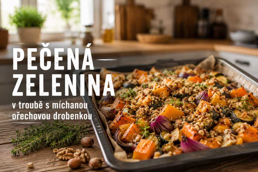 Pečená zelenina v troubě s míchanou ořechovou drobenkou