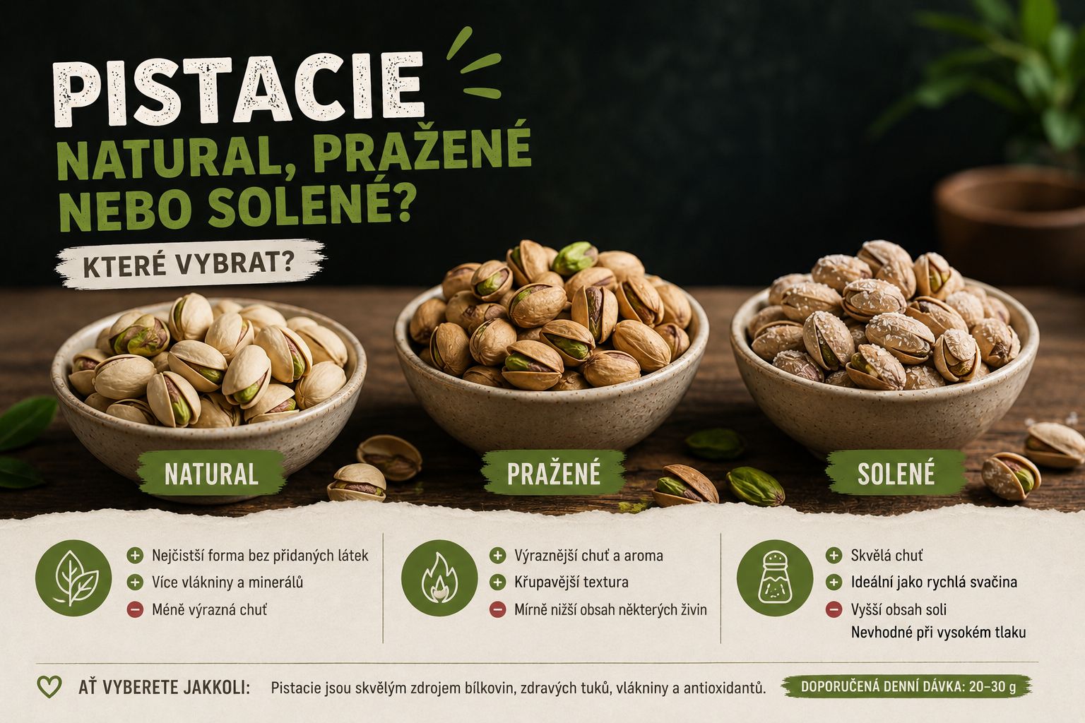 Pistácie natural, pražené nebo solené: které vybrat?