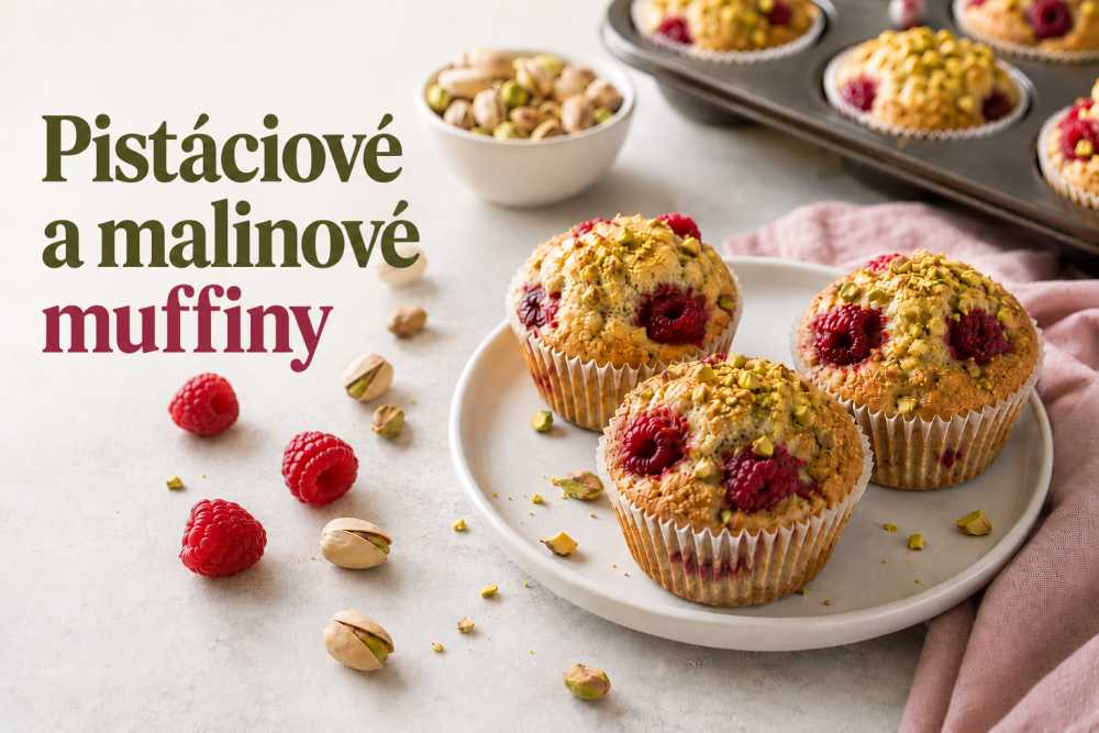 Pistáciové a malinové muffiny
