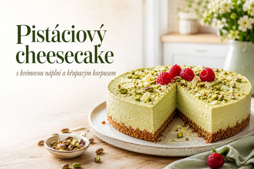Pistáciový cheesecake s krémovou náplní a křupavým korpusem