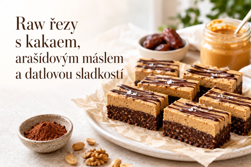 Raw řezy s kakaem, arašídovým máslem a datlovou sladkostí