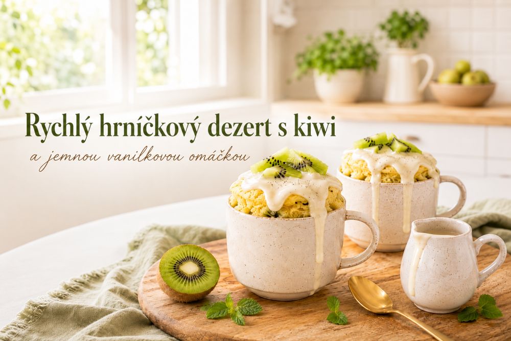 Rychlý hrníčkový dezert s kiwi a jemnou vanilkovou omáčkou