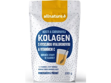 Allnature Kolagen s kyselinou hyaluronovou a vitamínem C s příchuťí pomeranče 100 g