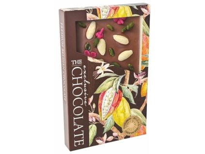 The Chocolate Formovaná mléčná čokoláda s mandlemi, pistáciemi a sušenými růžemi 135 g