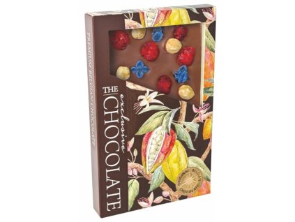 The Chocolate Formovaná mléčná čokoláda s lískovými oříšky, třešněmi a fialkami 145 g