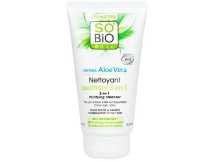 SO´BiO étic Gel čisticí 3v1 Aloe vera pro smíšenou až mastnou pleť BIO 150 ml