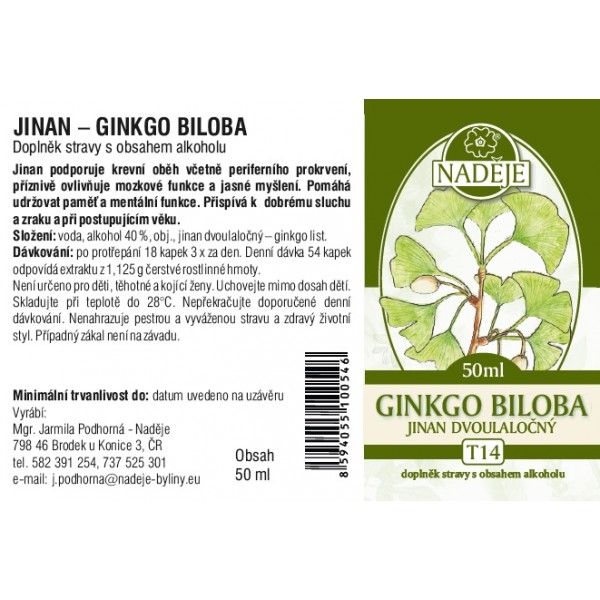 Naděje Jinan dvoulaločný Ginkgo Biloba bylinná tinktura 50 ml