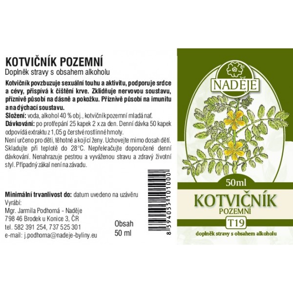 Naděje Kotvičník pozemní tinktura z byliny T19 50 ml