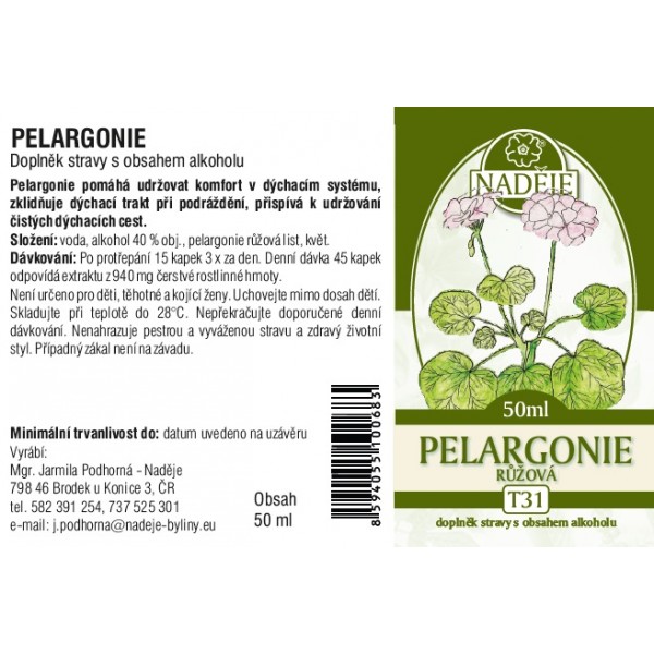 Naděje Pelargonie tinktura z byliny T31 50 ml