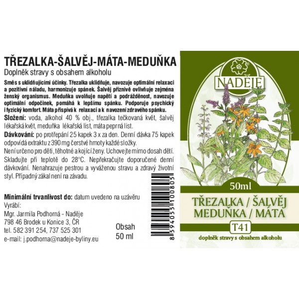 Naděje Třezalka-Šalvěj-Máta-Meduňka tinktura z bylin 50 ml