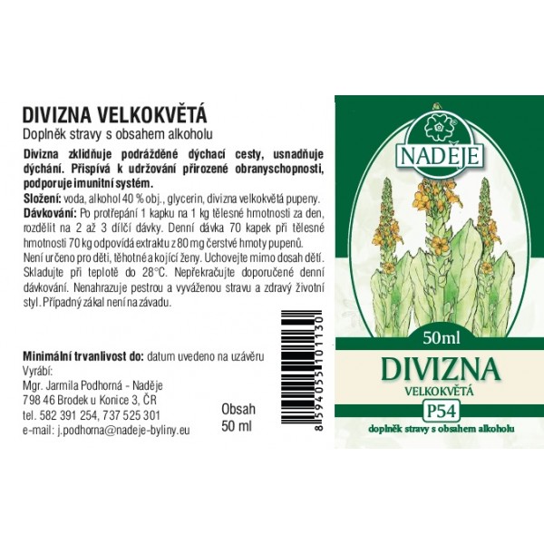 Naděje Divizna velkokvětá tinktura z pupenů P54 50 ml