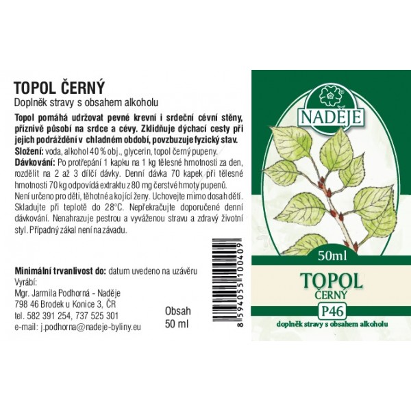 Naděje Topol černý tinktura z pupenů P46 50 ml