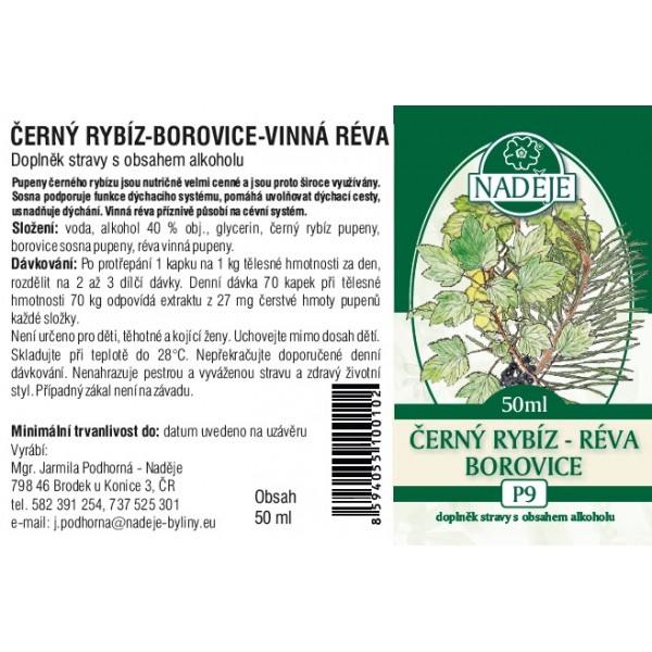 Naděje Černý rybíz borovice vinná réva tinktura z pupenů rostlin 50 ml