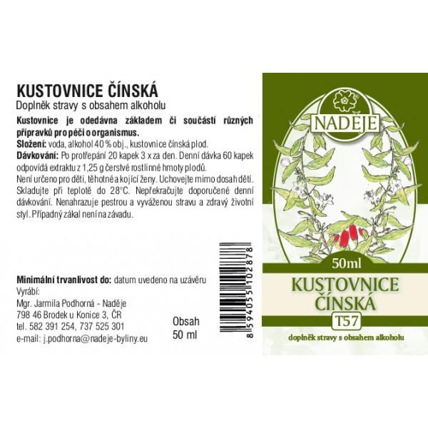 Naděje Kustovnice čínská tinktura z byliny T57 50 ml