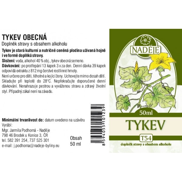 Naděje Tykev obecná tinktura z rostliny T54 50 ml