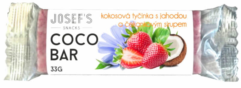 Josef ´s snacks Josef's snacks Kokosová tyčinka s jahodou a čekankovým sirupem 33 g