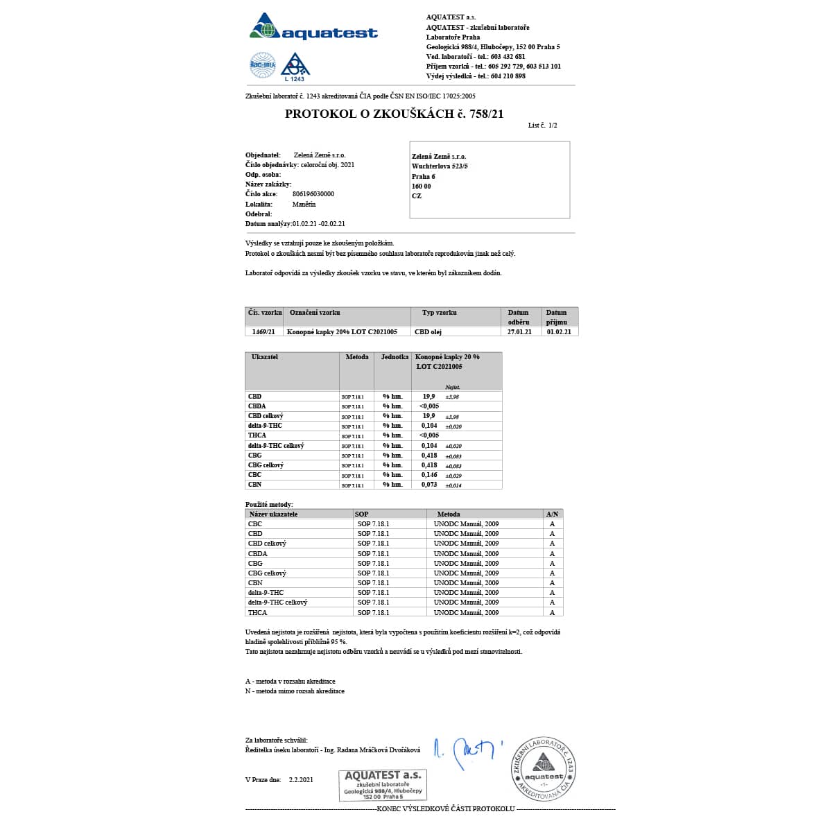 Zelená Země CBD Konopný olej 20%, 10 ml