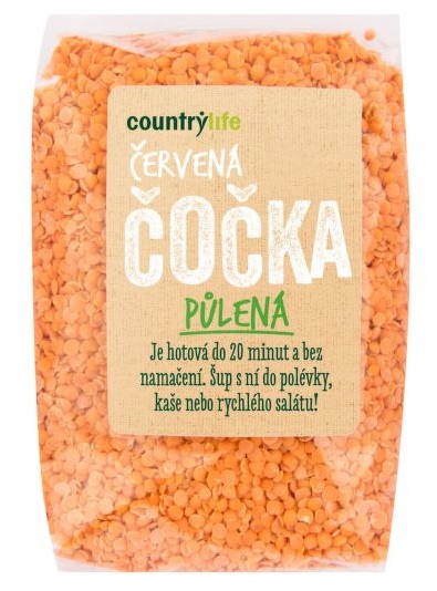 Country Life Čočka červená půlená loupaná 500 g