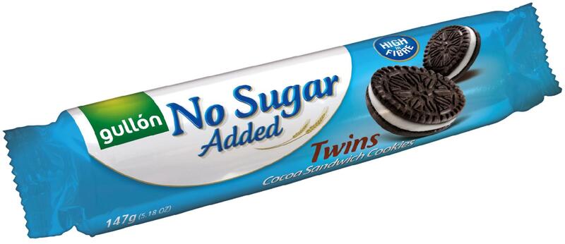Gullón Twins kakaové sušenky plněné krémem bez přídavku cukru, se sladidly 147 g EXP. 20.3.2024