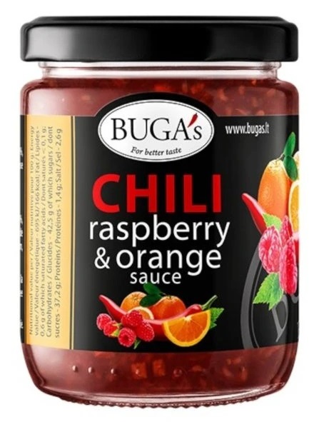 BUGA´s Chilli omáčka s malinami a pomerančem sklo 170 g