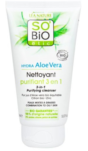 SO´BiO étic Gel čisticí 3v1 Aloe vera pro smíšenou až mastnou pleť BIO 150 ml