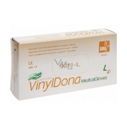 Dona Vinyldona rukavice vinylové nepudrované bezprašné, velikost L 100 kusů