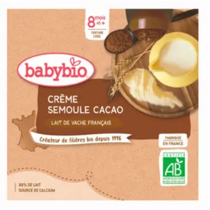 Babybio Mléčný krém Kakao a krupička kapsičky 4x85 g