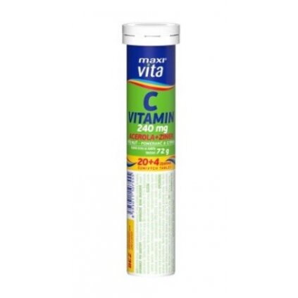 Maxi Vita Vitamin C + acerola + zinek 20+4 šumivých tablet