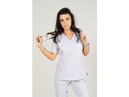 elastyczna bluza medyczna scrubs emily jasny szary
