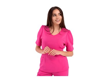 damska bluza kosmetyczna julia z krotkim rekawem hot pink