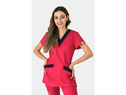 malinowa bluza medyczna gaja flexy z krotkim rekawem