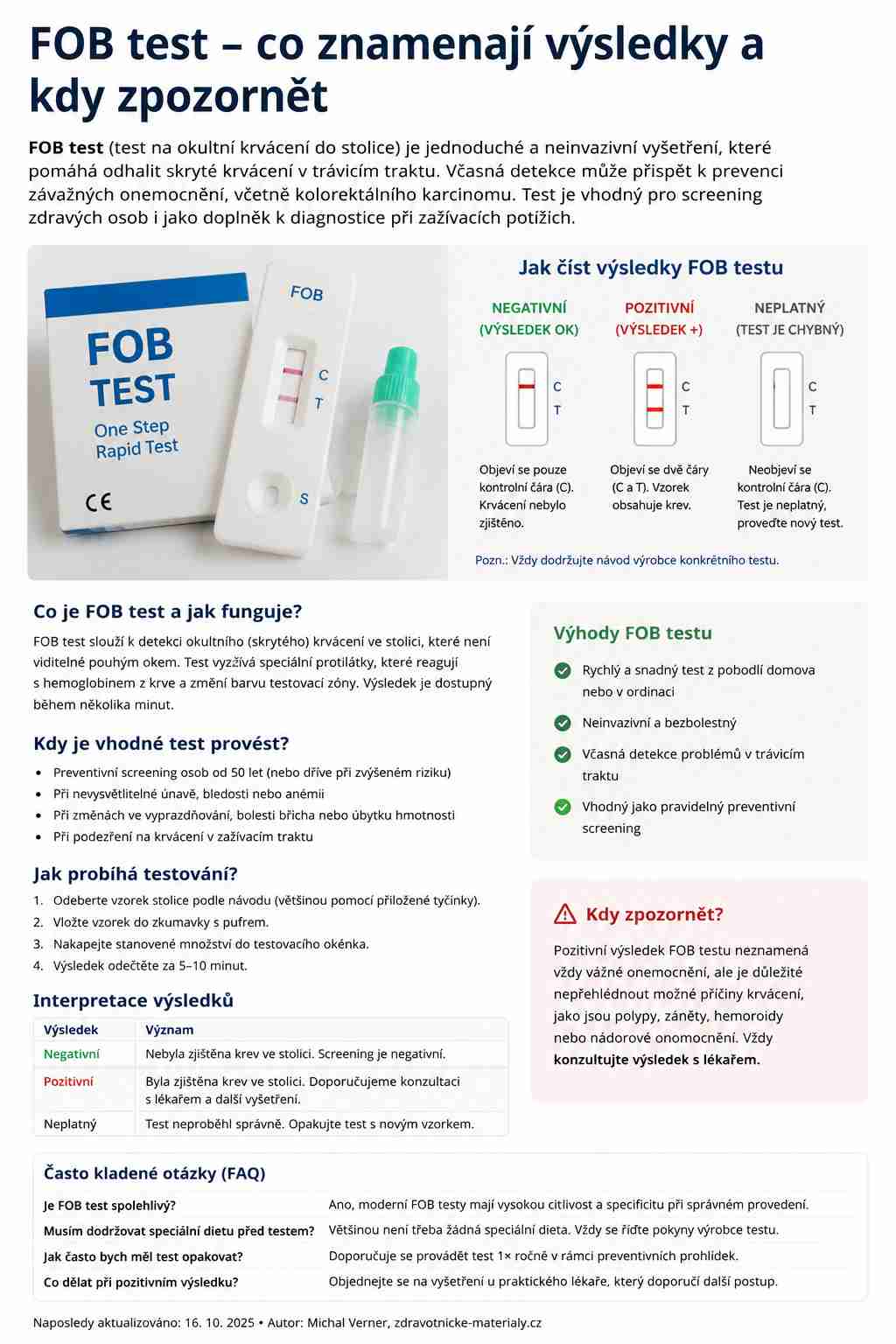FOB test – význam výsledků a interpretace pozitivního a negativního nálezu
