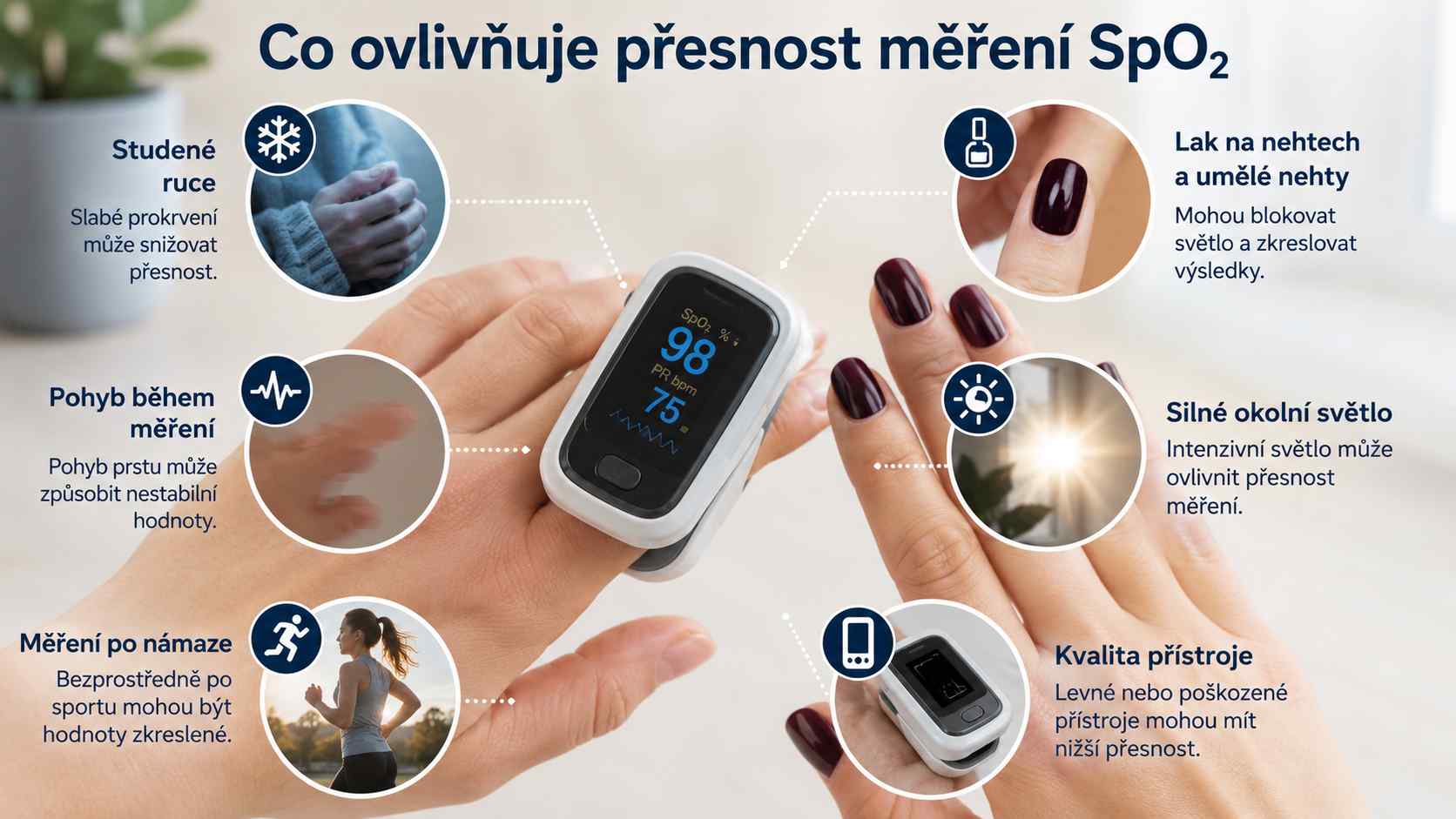 Faktory ovlivňující přesnost měření saturace kyslíku pomocí pulzního oxymetru