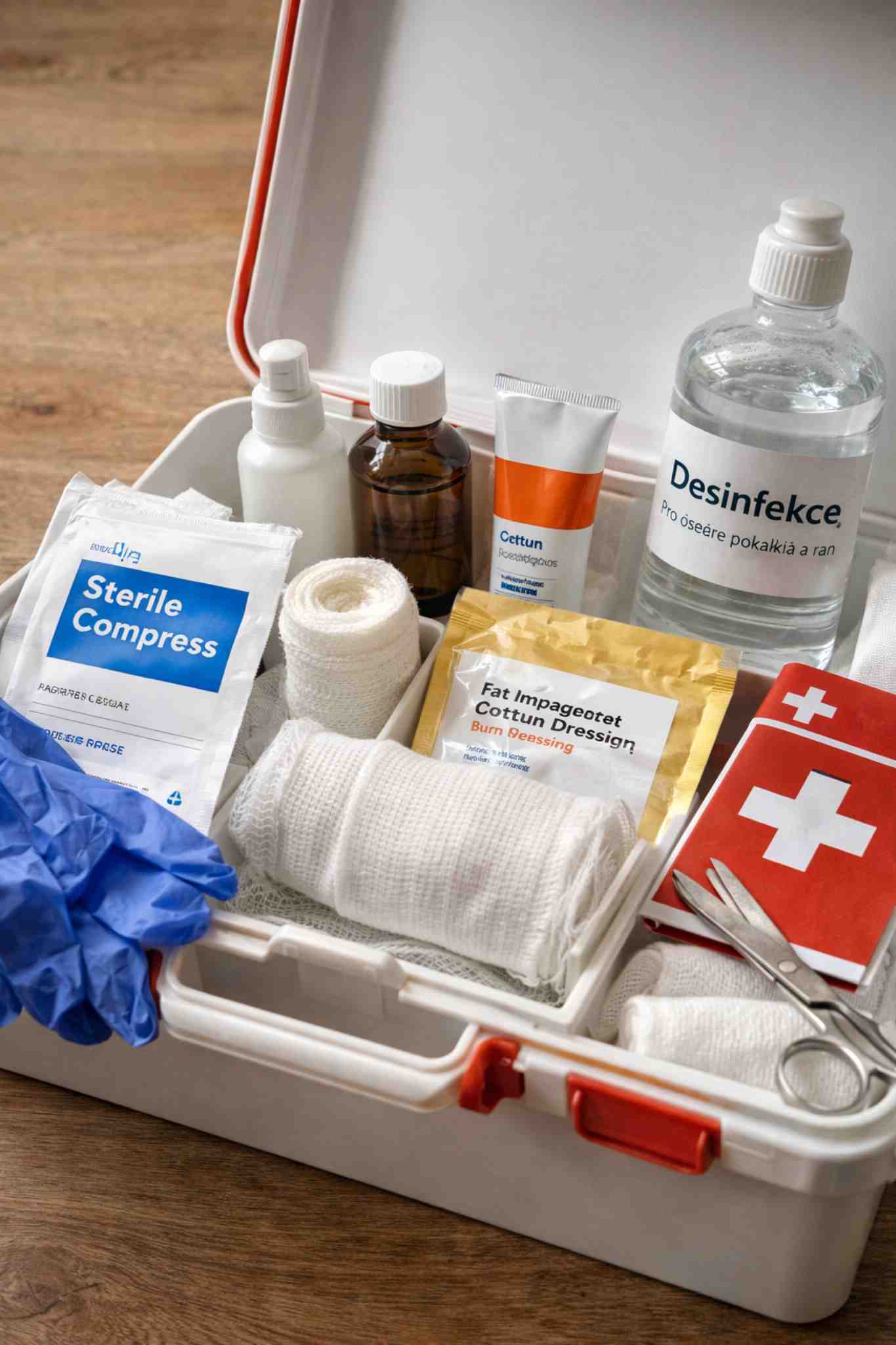 domácí lékárnička pro ošetření popálenin