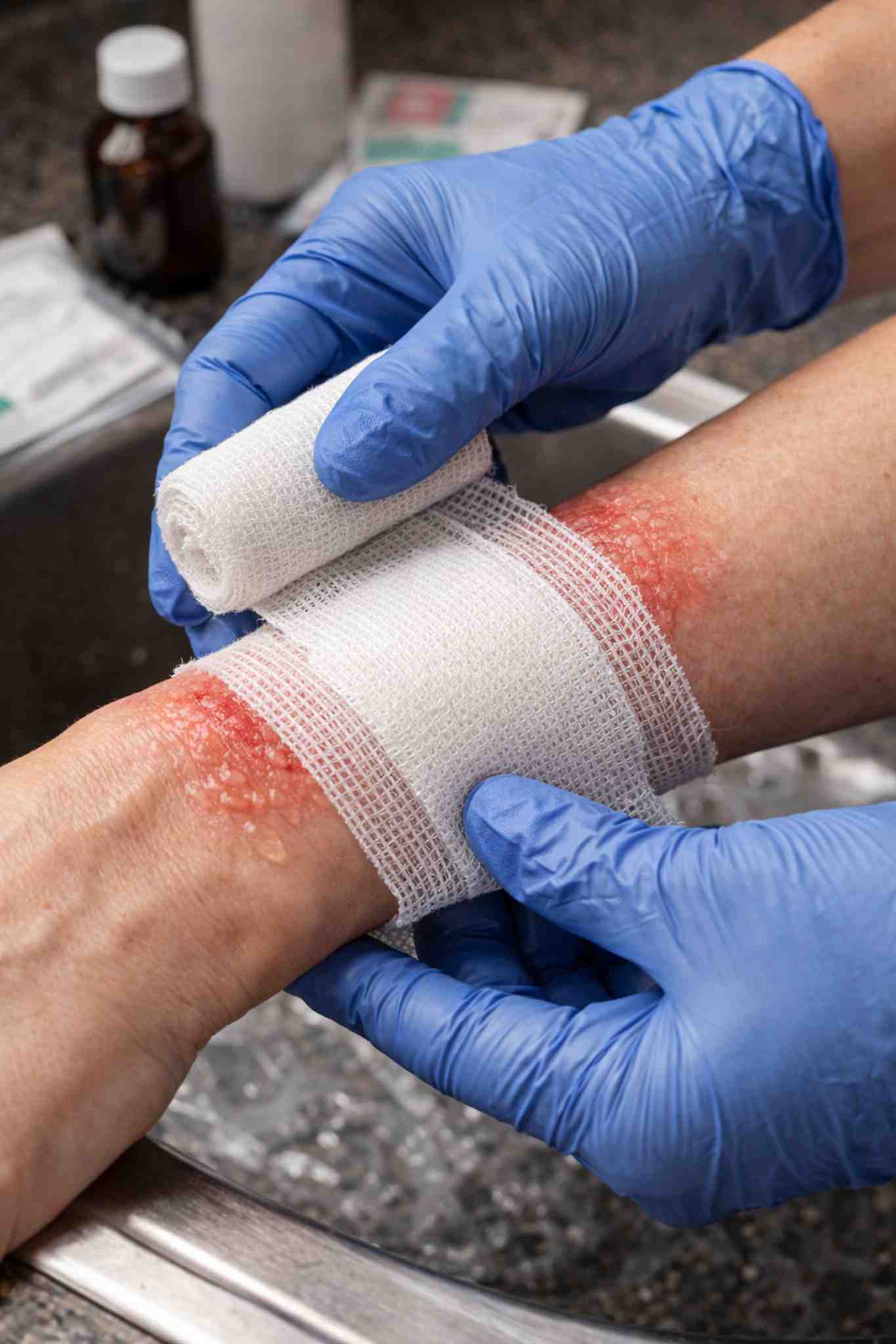 ošetření popáleniny sterilním obvazem