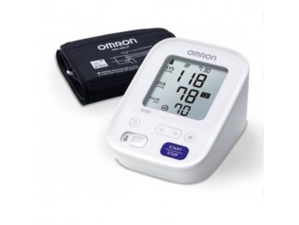 Digitální tlakoměr Omron M3 EASY na paži pro přesné měření krevního tlaku, velký 3-řádkový displej.