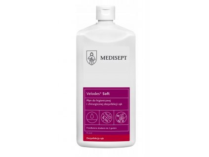 Flakon Velodes Soft 500ml, dezinfekční gel s hydratačními účinky.